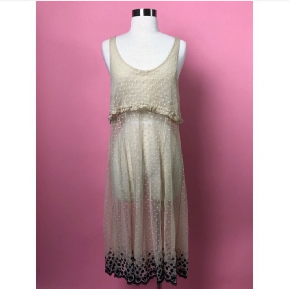 Free People ivory slip lace floral hi low dress S